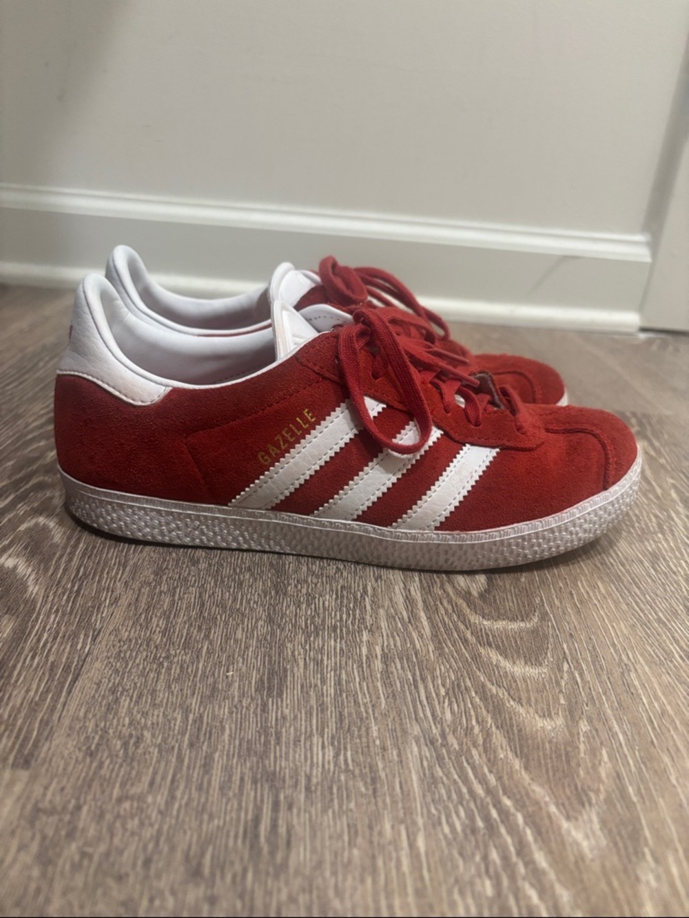 adidas Gazelle Suede Sneakers - Red with White Stripes